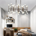 DecorBites™ Modern Metal Island Light - Multi-Rod, 42-Head, Black/Chrome/Gold - Up & Down Lighting Fixture