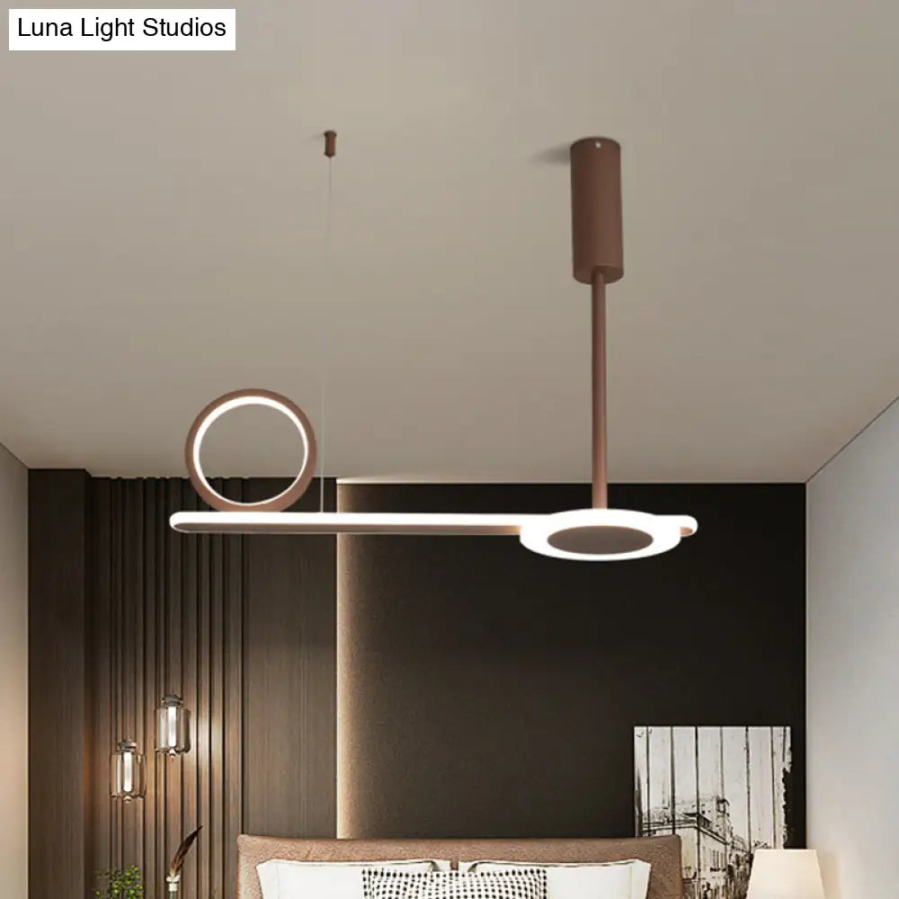 DecorBites™ Modern Metal Ring Hanging Light Kit - Brown LED Suspension Light for Bedroom (Warm/White Light)