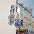 DecorBites™ Modern Metal Wall Light with Exposed Bulb, White Lamp with Blue Crystal Draping