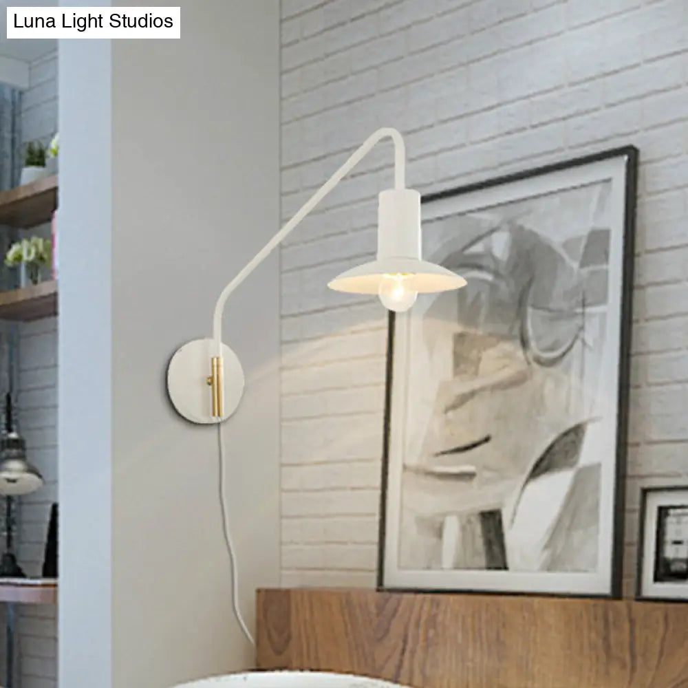 DecorBites™ Modern Metallic 1-Light Bedroom Wall Lighting Sconce in White with Wide Flare Design