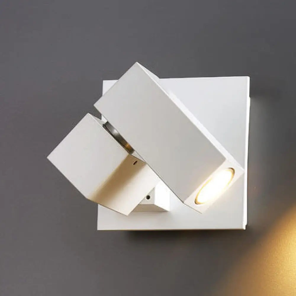 DecorBites™ Modern Metallic Adjustable Cube Shade LED Wall Light Fixture | Black/White Living Room Spotlight