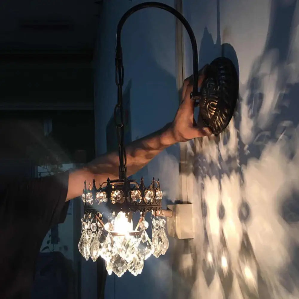 DecorBites™ Modern Metallic Crown Wall Light with Crystal Drop - Single-Bulb Living Room Lighting