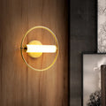 DecorBites™ Modern Metallic LED Wall Sconce Lamp with Opal Glass Shade - Ring Bedside Fixture in Brass