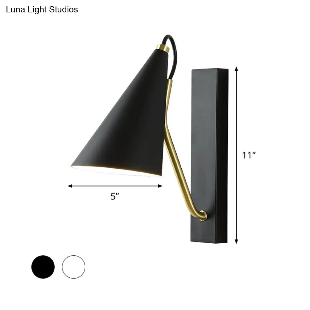 DecorBites™ Modern Metallic Wall Lamp with Conic Design for Bedside - White/Black Finish 1 Head