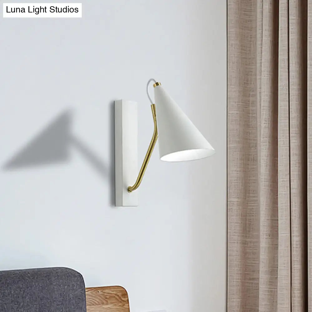 DecorBites™ Modern Metallic Wall Lamp with Conic Design for Bedside - White/Black Finish 1 Head