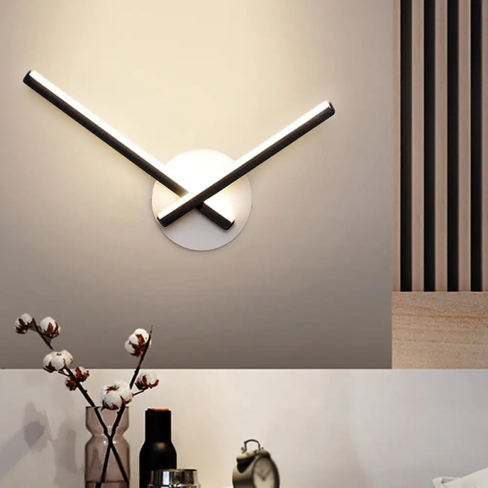 DecorBites™ Modern Metallic Wall Sconce with Overlapping Lines - Simplicity Black/White LED Fixture, Warm/White Light