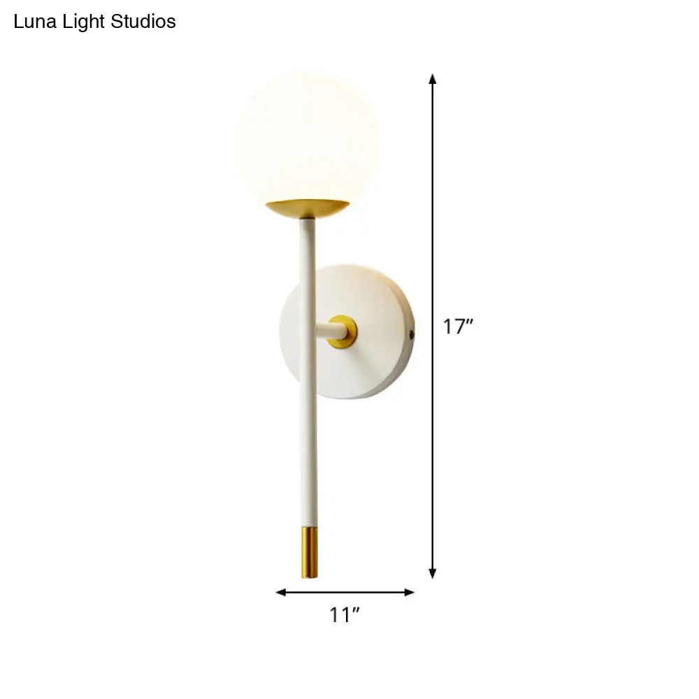 DecorBites™ Modern Milk Frosted Glass Wall Sconce in White-Brass - Long Arm Bedside Lamp Kit