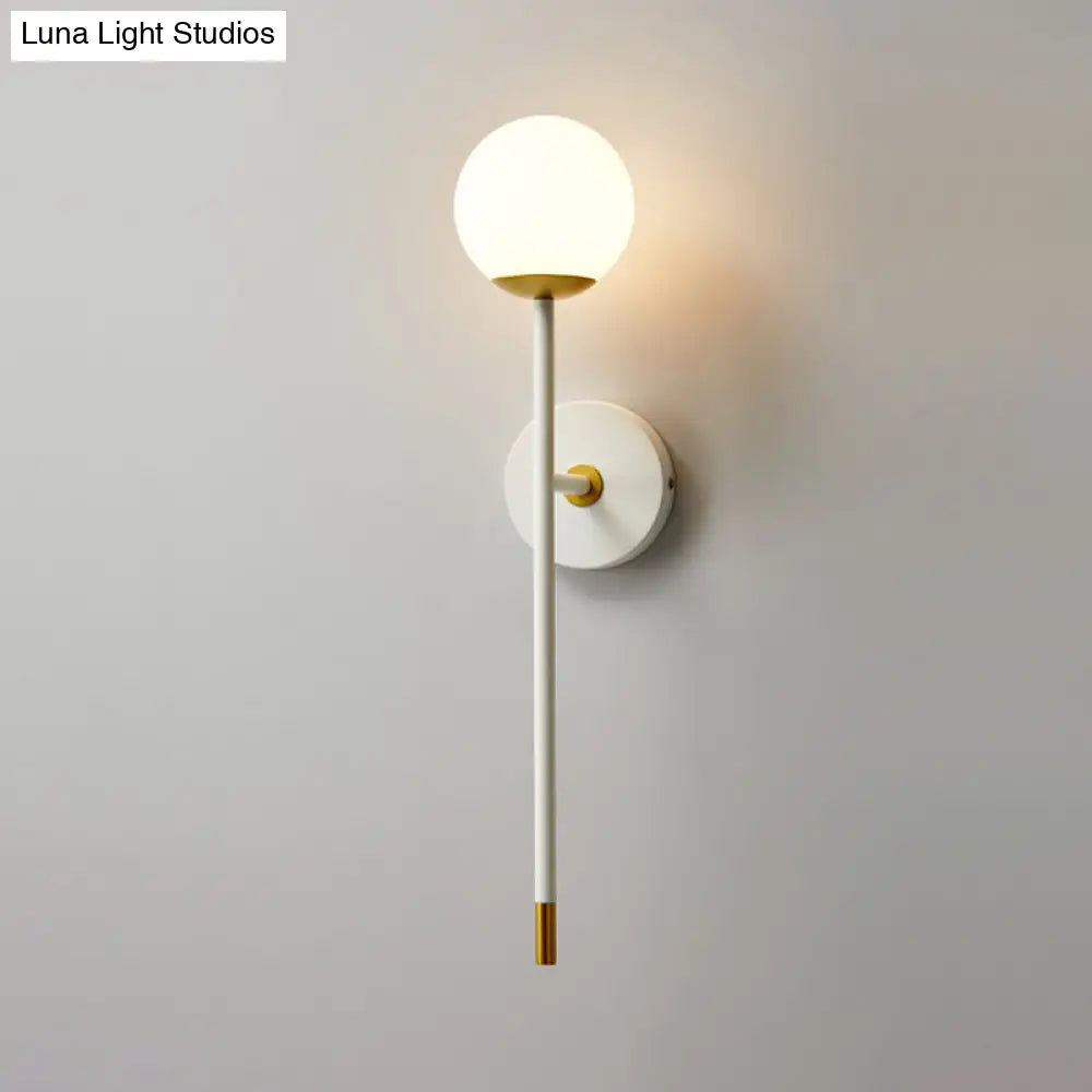 DecorBites™ Modern Milk Frosted Glass Wall Sconce in White-Brass - Long Arm Bedside Lamp Kit