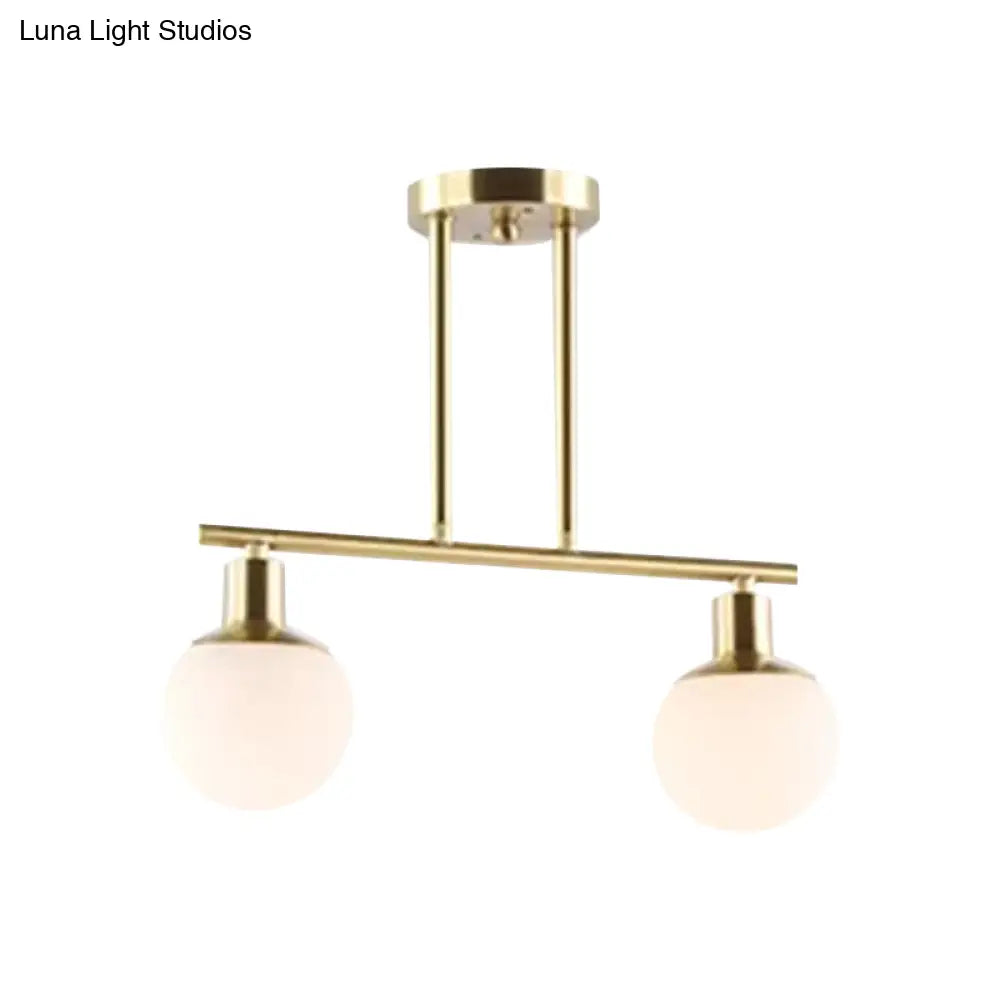 DecorBites™ Modern Milk Glass Orb Linear Chandelier Pendant Light - 2/3 Heads, Gold Finish