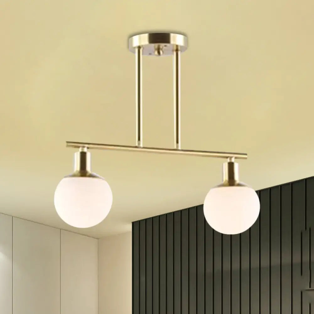 DecorBites™ Modern Milk Glass Orb Linear Chandelier Pendant Light - 2/3 Heads, Gold Finish