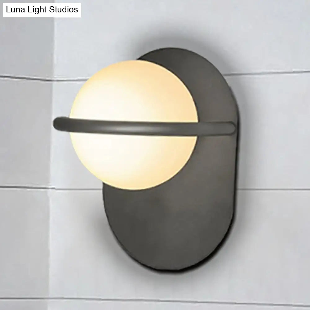 DecorBites™ Modern Milk Glass Wall Light with Oval Metal Backplate in Black/Gold for Bedroom Sconce Lighting