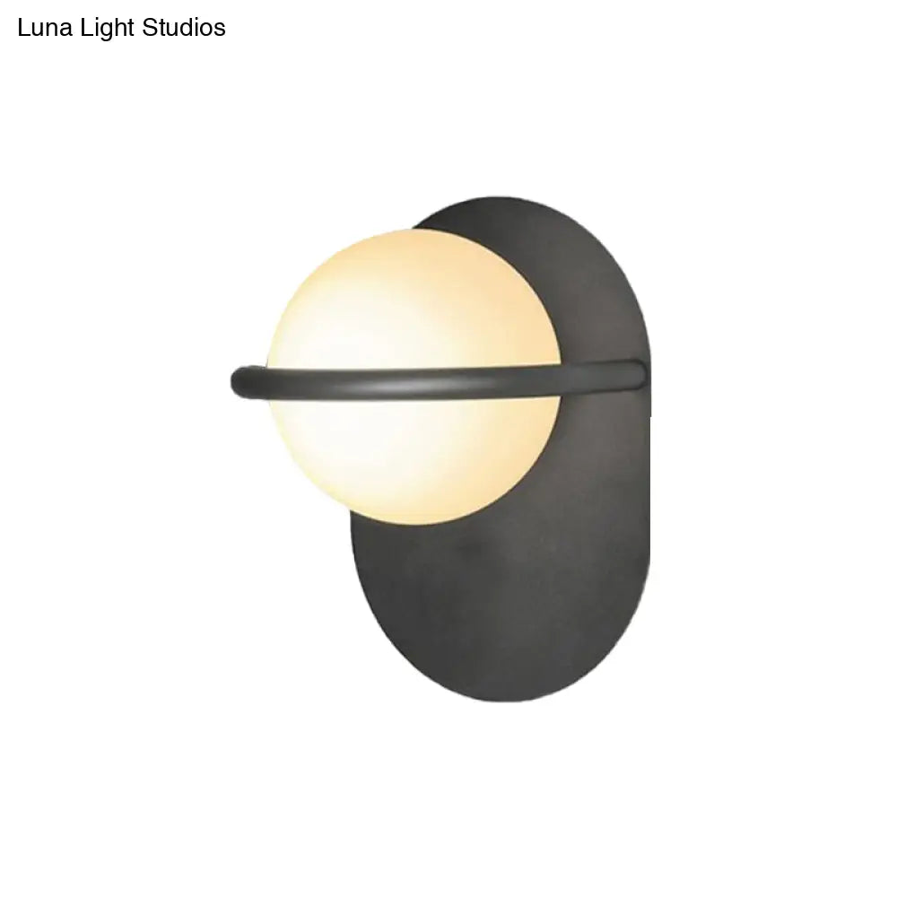 DecorBites™ Modern Milk Glass Wall Light with Oval Metal Backplate in Black/Gold for Bedroom Sconce Lighting