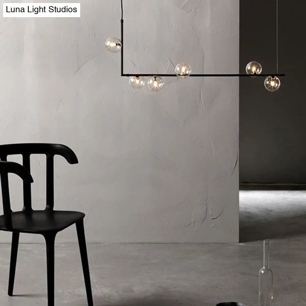 DecorBites™ Modern Minimalism Black Linear 6-Light Island Pendant Lighting with Sphere Glass Shade for Living Room.