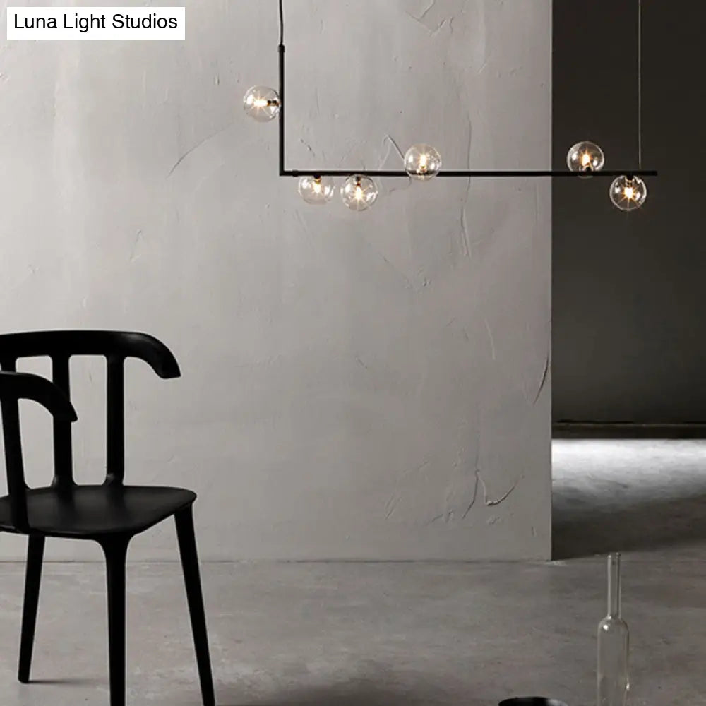 DecorBites™ Modern Minimalism Black Linear 6-Light Island Pendant Lighting with Sphere Glass Shade for Living Room.