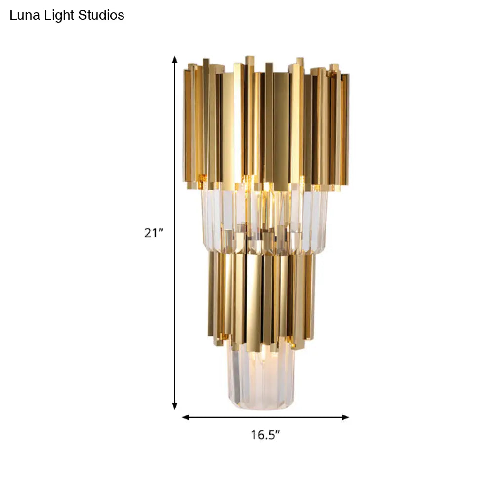DecorBites™ Modern Multi Layer Metal and Crystal Prisms Wall Lamp - 2/3 Bulbs, Brass Finish