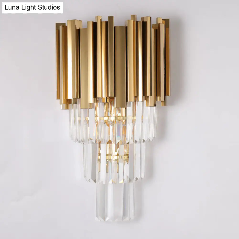 DecorBites™ Modern Multi Layer Metal and Crystal Prisms Wall Lamp - 2/3 Bulbs, Brass Finish