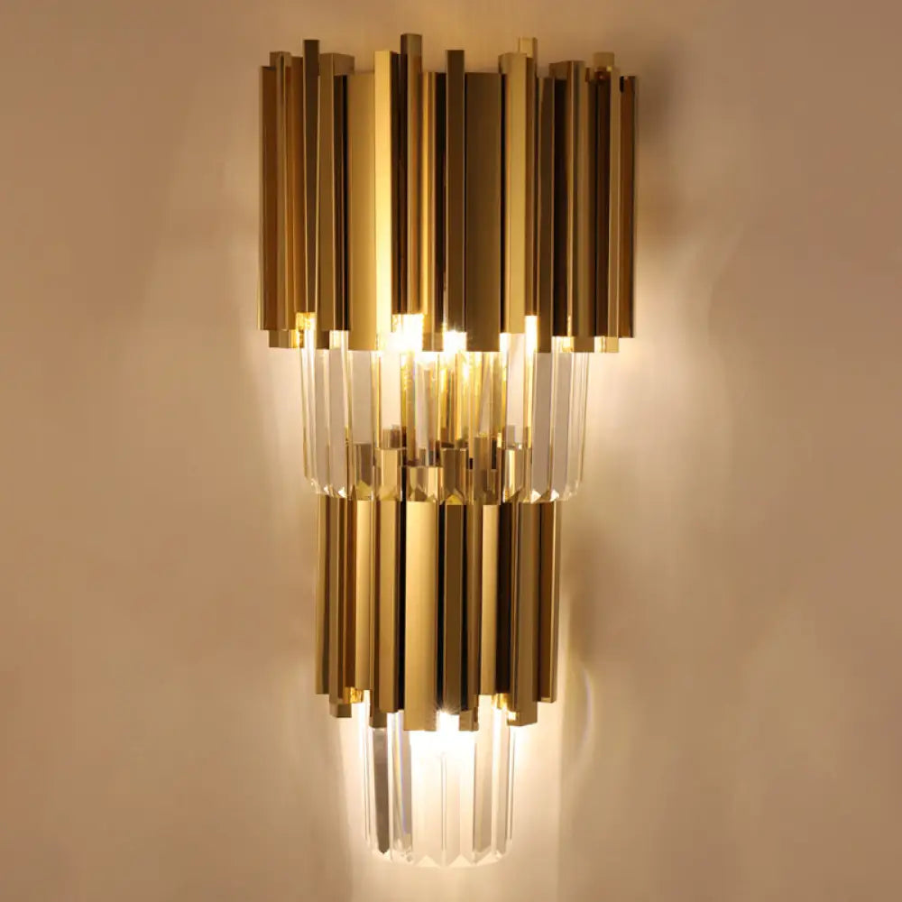 DecorBites™ Modern Multi Layer Metal and Crystal Prisms Wall Lamp - 2/3 Bulbs, Brass Finish