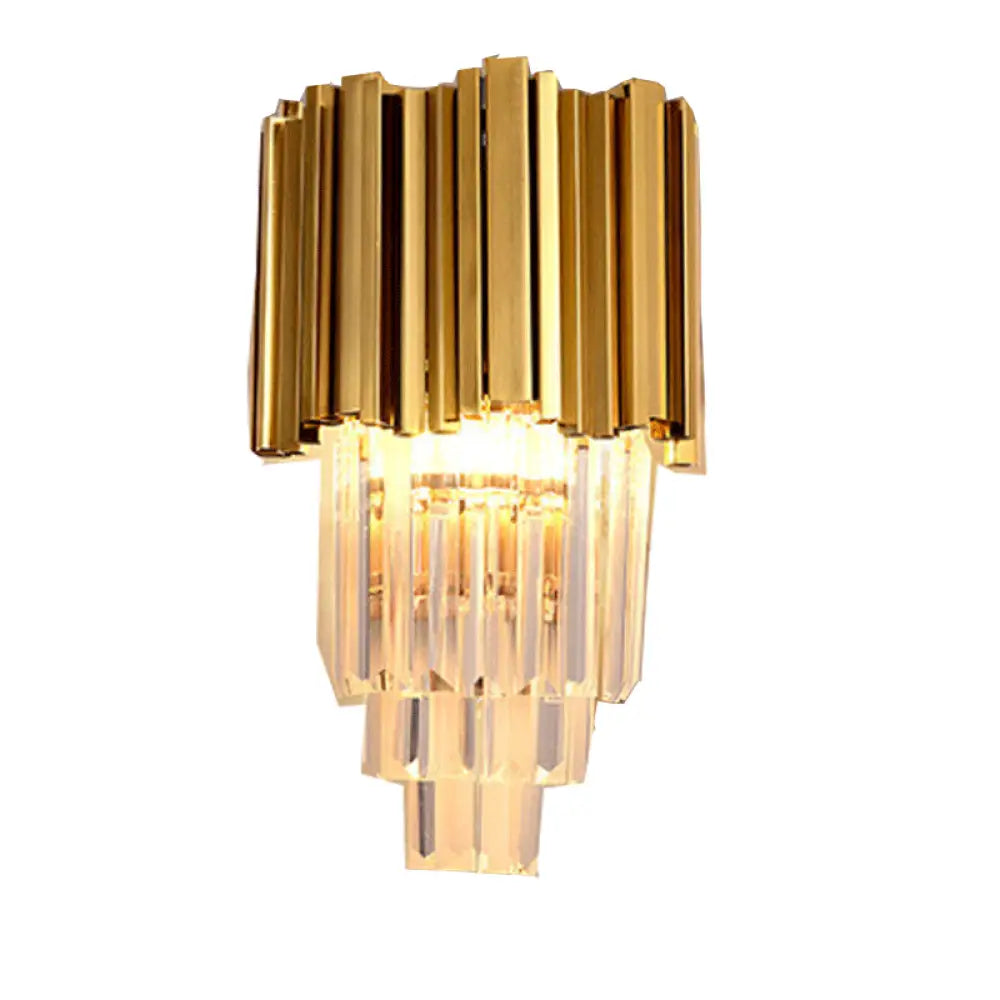 DecorBites™ Modern Multi Layer Metal and Crystal Prisms Wall Lamp - 2/3 Bulbs, Brass Finish