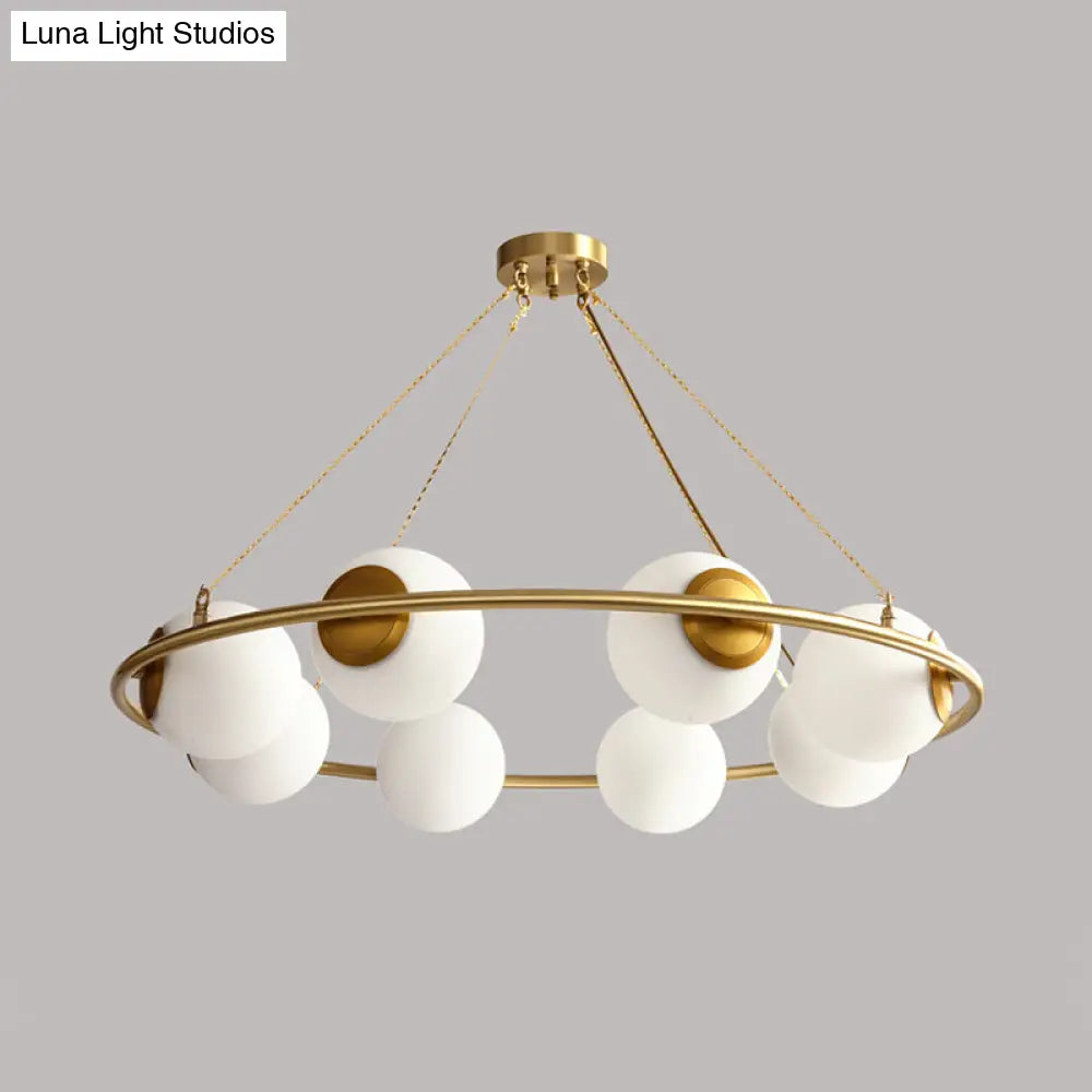 DecorBites™ Modern Opal Glass Ball Chandelier - 8-Head Brass Hanging Ceiling Lamp with Elegant Ring Design