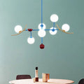 DecorBites™ Modern Opal Glass Ball Island Lighting- 7-Light Blue Finish Hanging Lamp Fixture for Dining Room