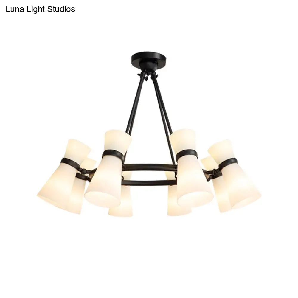 DecorBites™ Modern Opal Glass Chandelier - Wide Flare, 16 Bulbs - Black/Gold Pendant Light Fixture