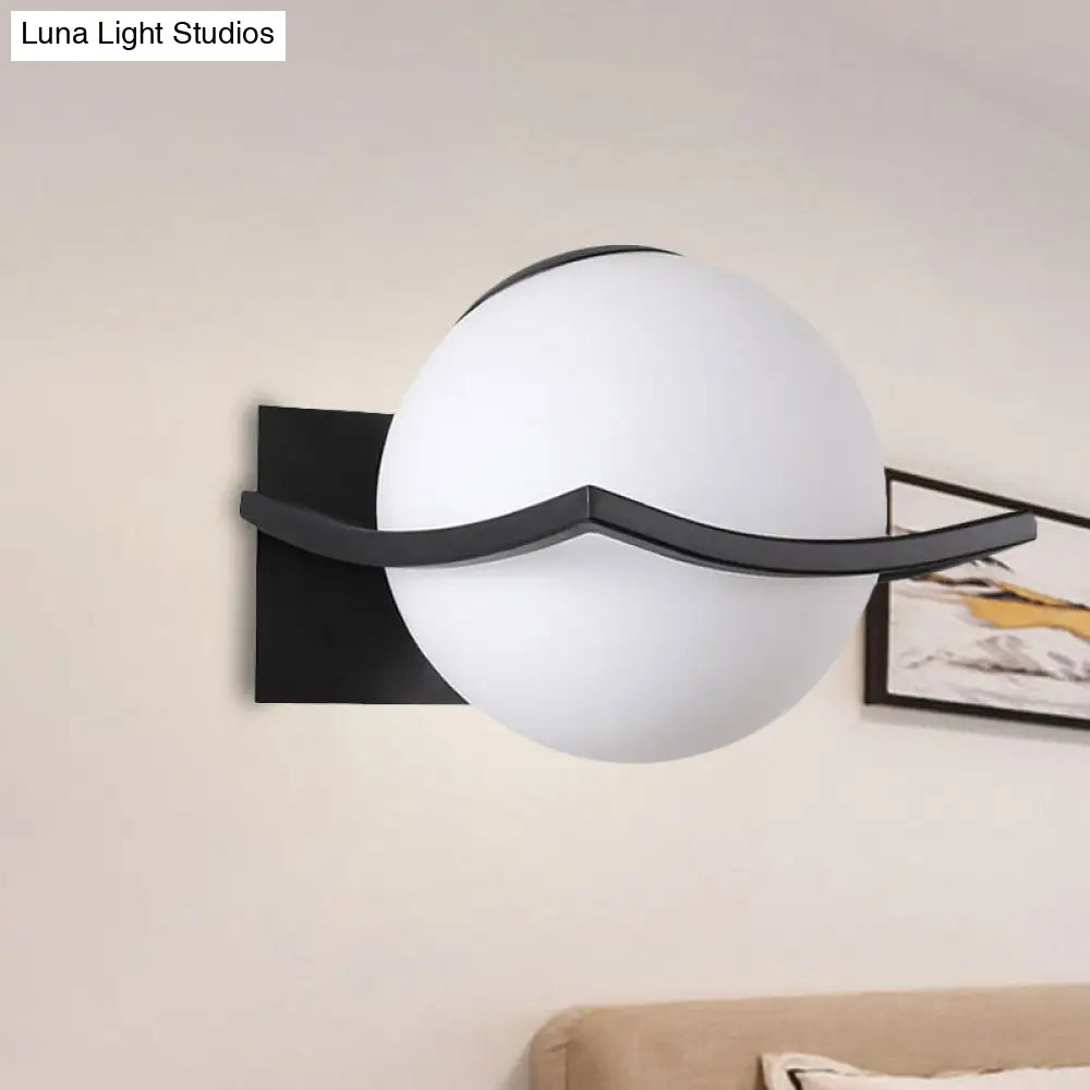 DecorBites™ Modern Opal Glass Globe Wall Sconce with 1 Light - Bedroom Lighting in Black/Gold