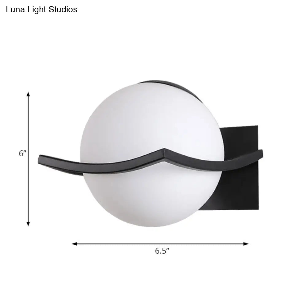 DecorBites™ Modern Opal Glass Globe Wall Sconce with 1 Light - Bedroom Lighting in Black/Gold