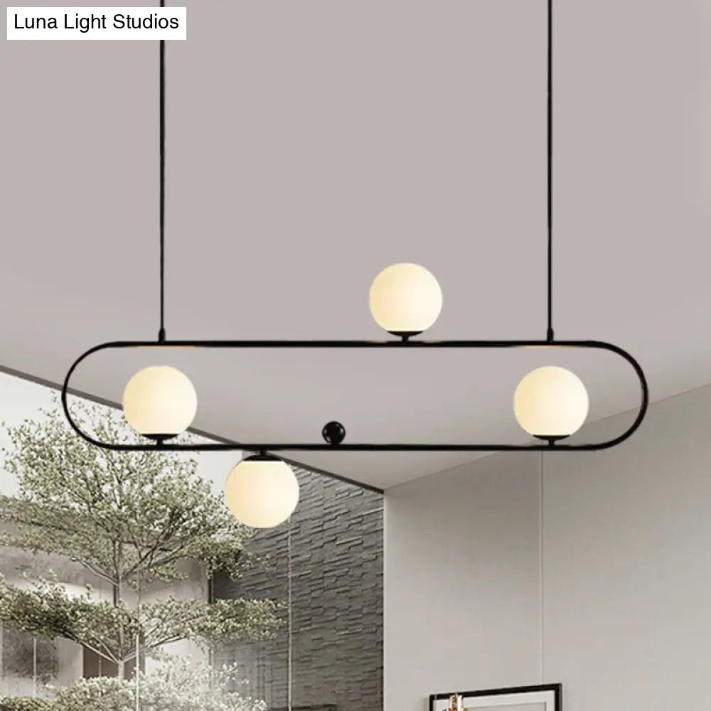 DecorBites™ Modern Opal Glass Oblong Chandelier – Ceiling/Island Light Fixture with 3/4 Black/Gold Lights for Dining Room