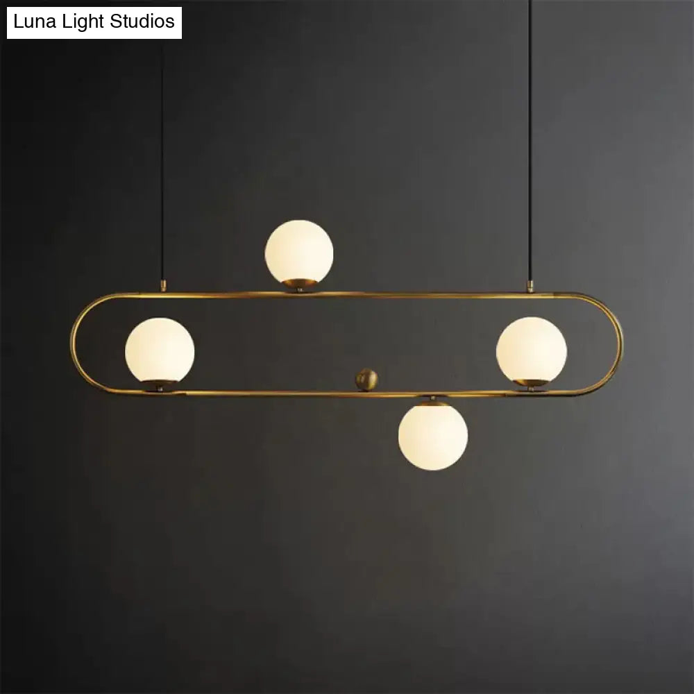 DecorBites™ Modern Opal Glass Oblong Chandelier – Ceiling/Island Light Fixture with 3/4 Black/Gold Lights for Dining Room