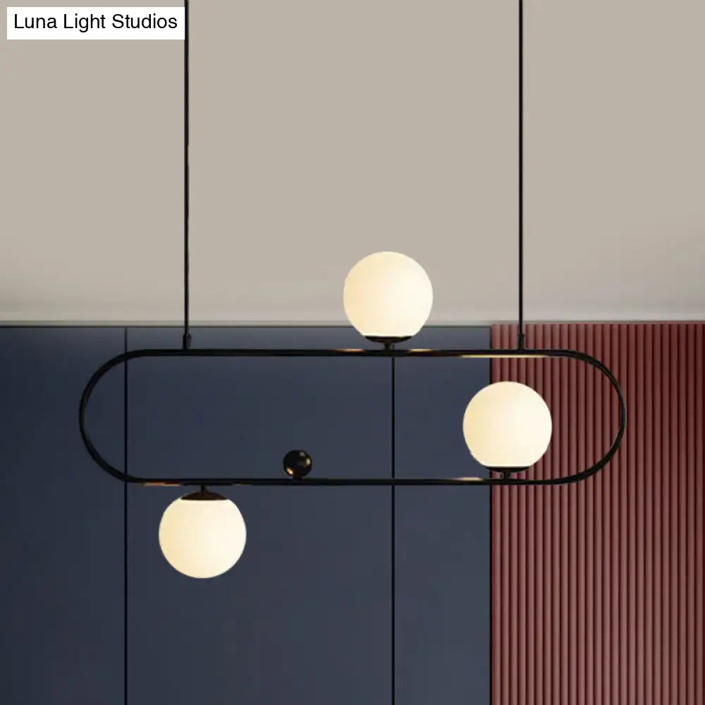 DecorBites™ Modern Opal Glass Oblong Chandelier – Ceiling/Island Light Fixture with 3/4 Black/Gold Lights for Dining Room