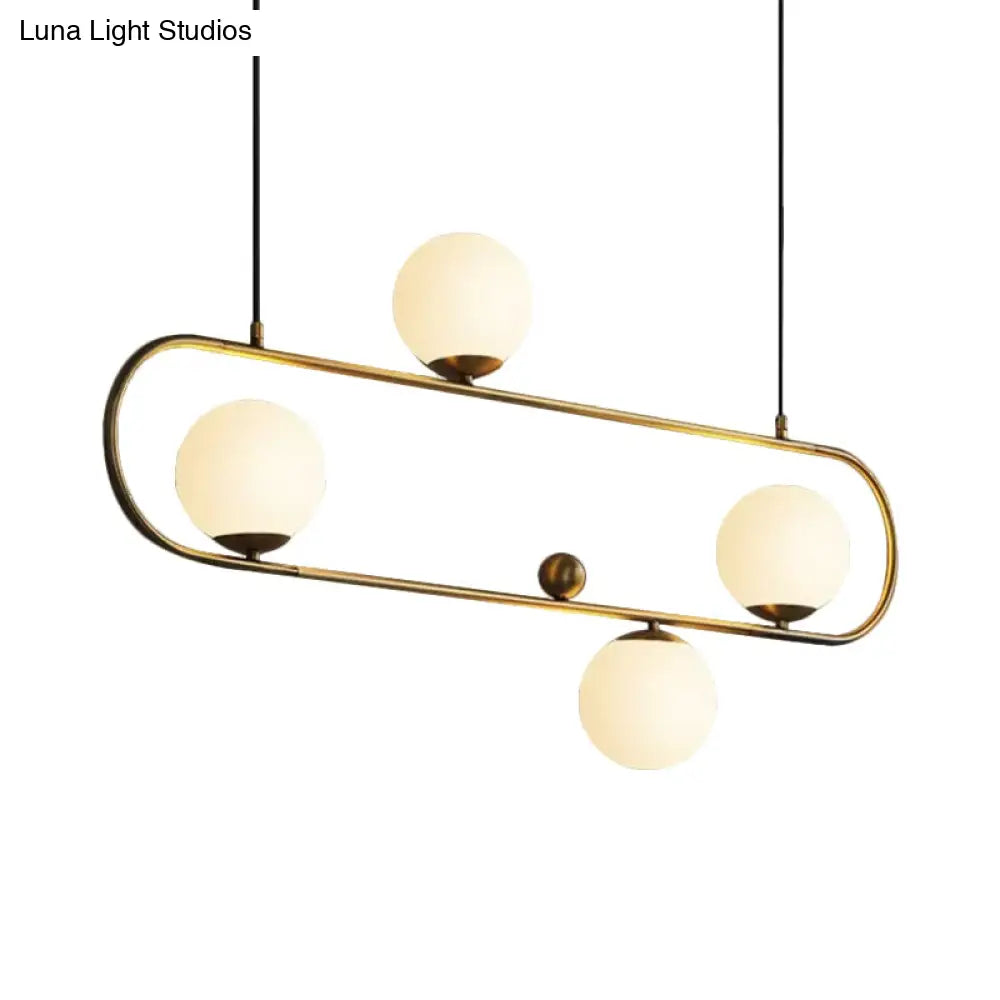 DecorBites™ Modern Opal Glass Oblong Chandelier – Ceiling/Island Light Fixture with 3/4 Black/Gold Lights for Dining Room
