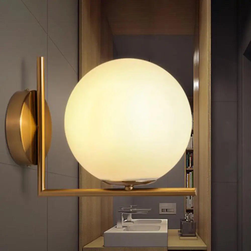 DecorBites™ Modern Opal Glass Wall Sconce with Globe Shade and Gold Accent for Washroom Lighting