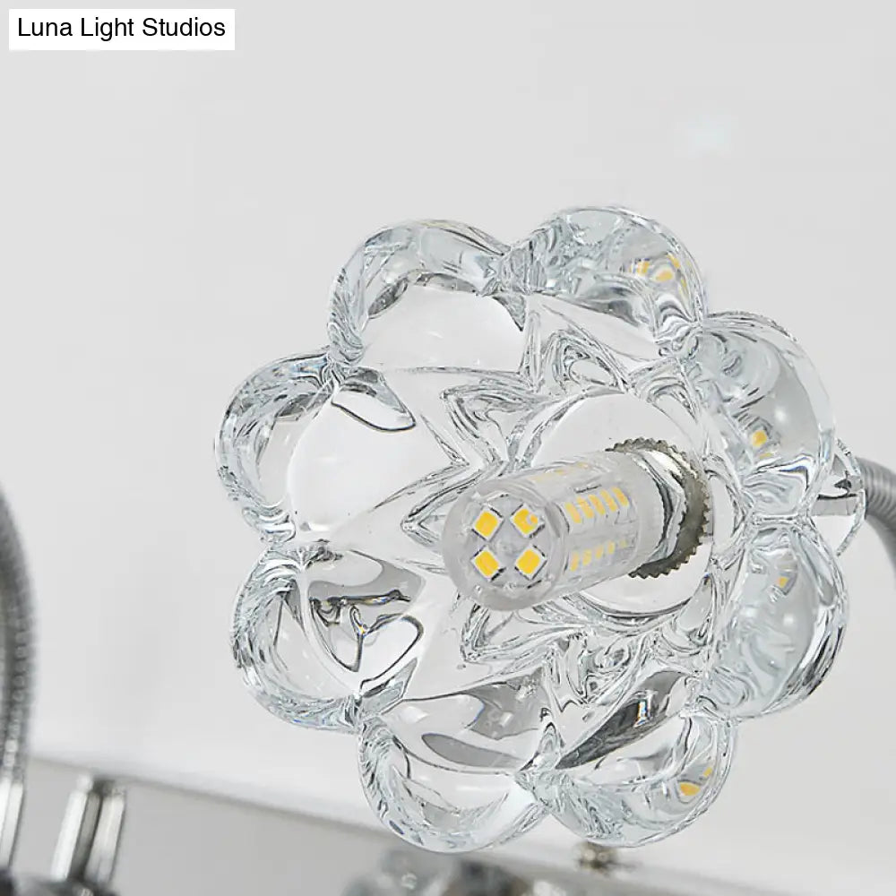 DecorBites™ Modern Petal Clear Glass Vanity Light Fixture with Gooseneck Arm - 3 Lights, Silver Finish Wall Lighting