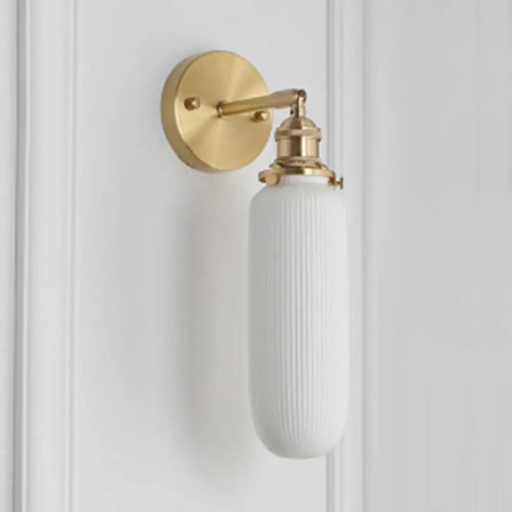 DecorBites™ Modern Porcelain Wall Lamp with Brass Socket - White, 1 Light, 5/6/8.5 Inch Width - Ideal for Dining Room & Foyer