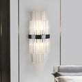 DecorBites™ Modern Prism Crystal Wall Mount Lamp with 2 Tiers, 2 Bulbs, and Black Half-Cylinder Shade