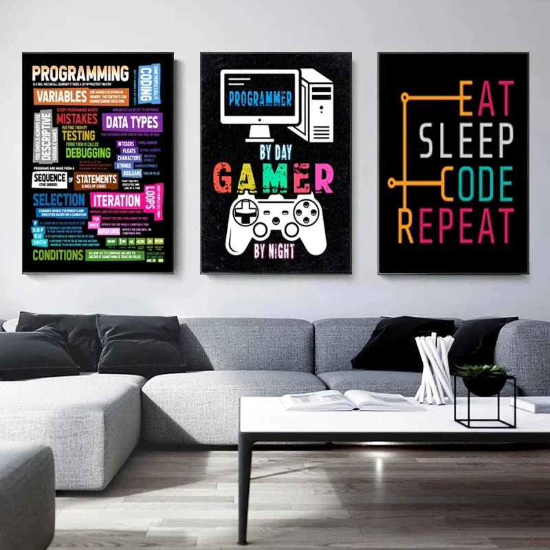 DecorBites™ Modern Programmer Gamer Canvas Wall Art