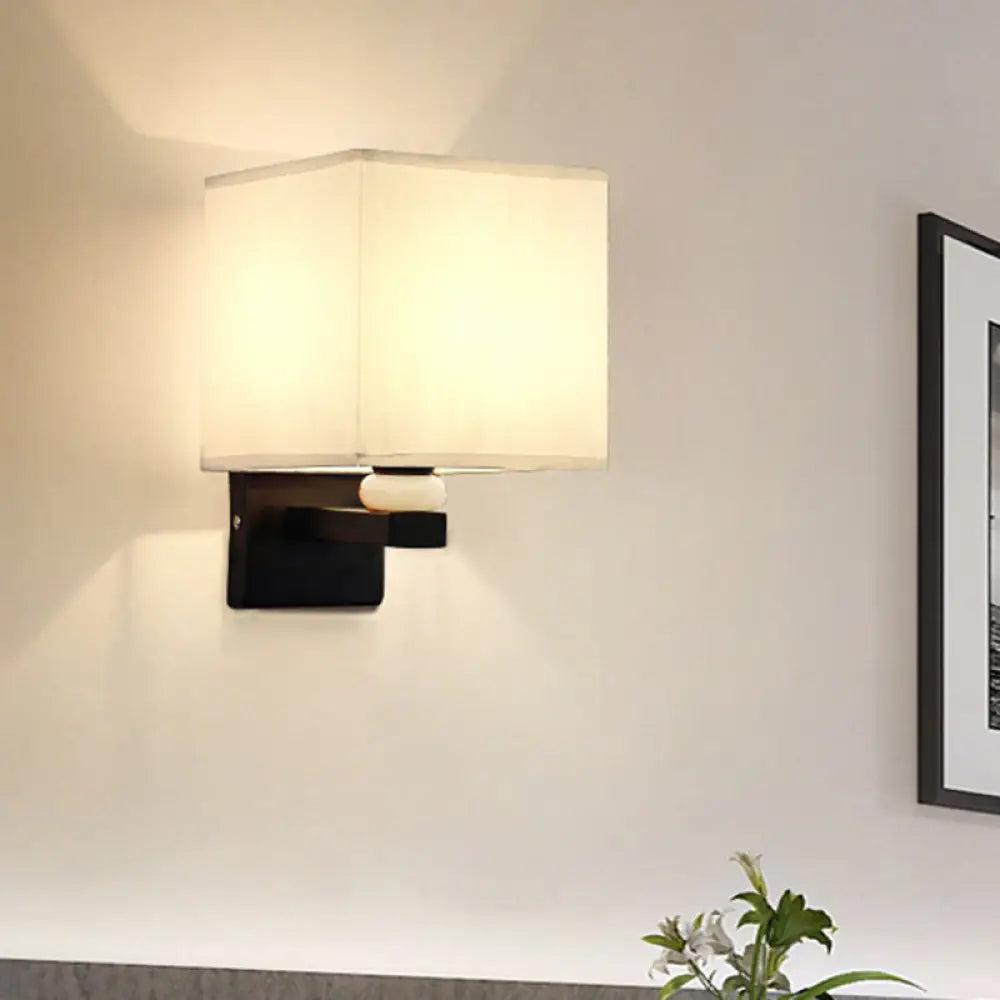 DecorBites™ Modern Rectangle Fabric Wall Lamp with Faux Jade Decor - Flaxen/White/Beige 1-Bulb Fixture
