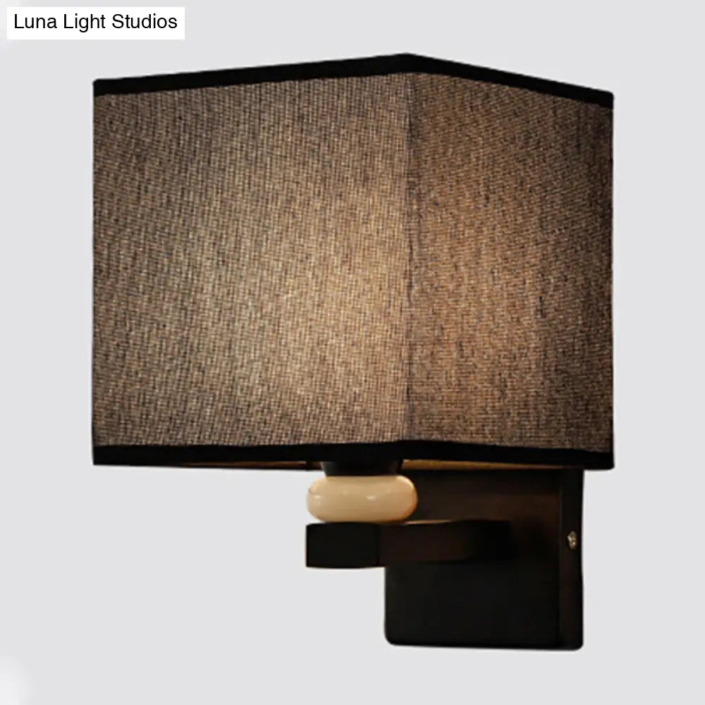 DecorBites™ Modern Rectangle Fabric Wall Lamp with Faux Jade Decor - Flaxen/White/Beige 1-Bulb Fixture