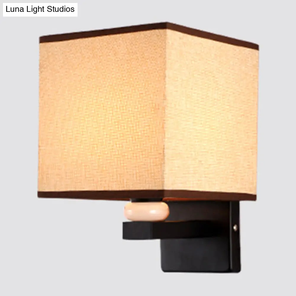 DecorBites™ Modern Rectangle Fabric Wall Lamp with Faux Jade Decor - Flaxen/White/Beige 1-Bulb Fixture