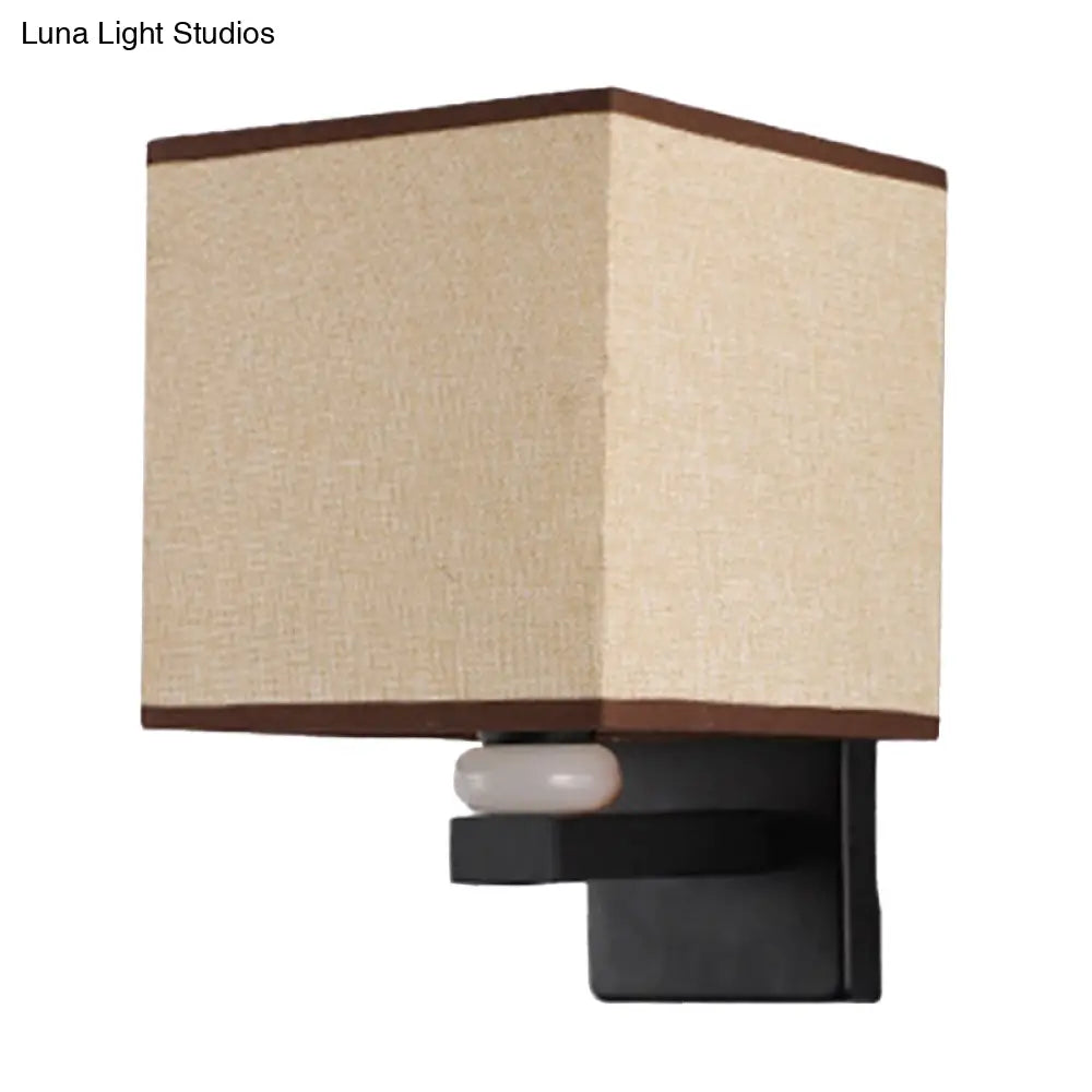 DecorBites™ Modern Rectangle Fabric Wall Lamp with Faux Jade Decor - Flaxen/White/Beige 1-Bulb Fixture