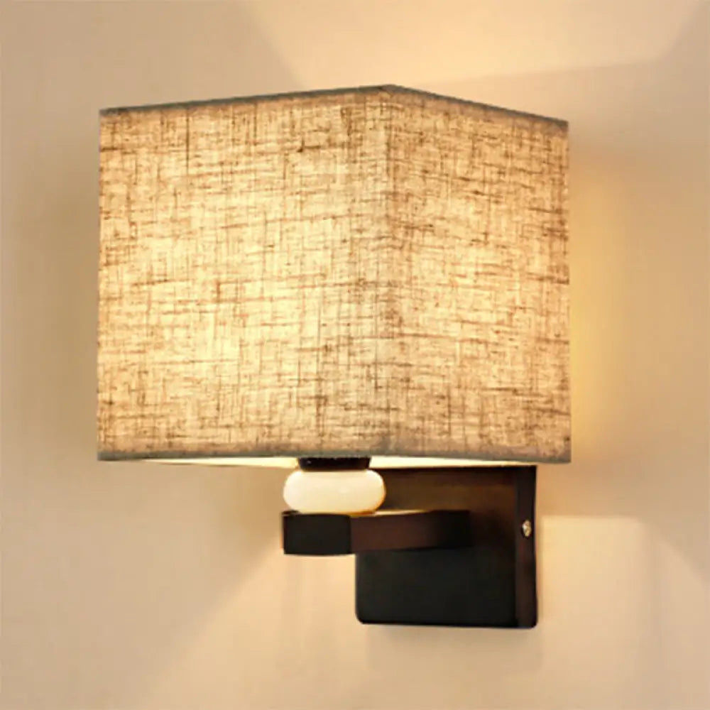 DecorBites™ Modern Rectangle Fabric Wall Lamp with Faux Jade Decor - Flaxen/White/Beige 1-Bulb Fixture
