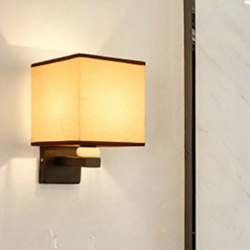 DecorBites™ Modern Rectangle Fabric Wall Lamp with Faux Jade Decor - Flaxen/White/Beige 1-Bulb Fixture
