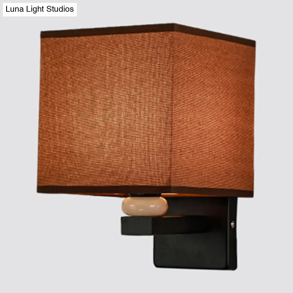 DecorBites™ Modern Rectangle Fabric Wall Lamp with Faux Jade Decor - Flaxen/White/Beige 1-Bulb Fixture