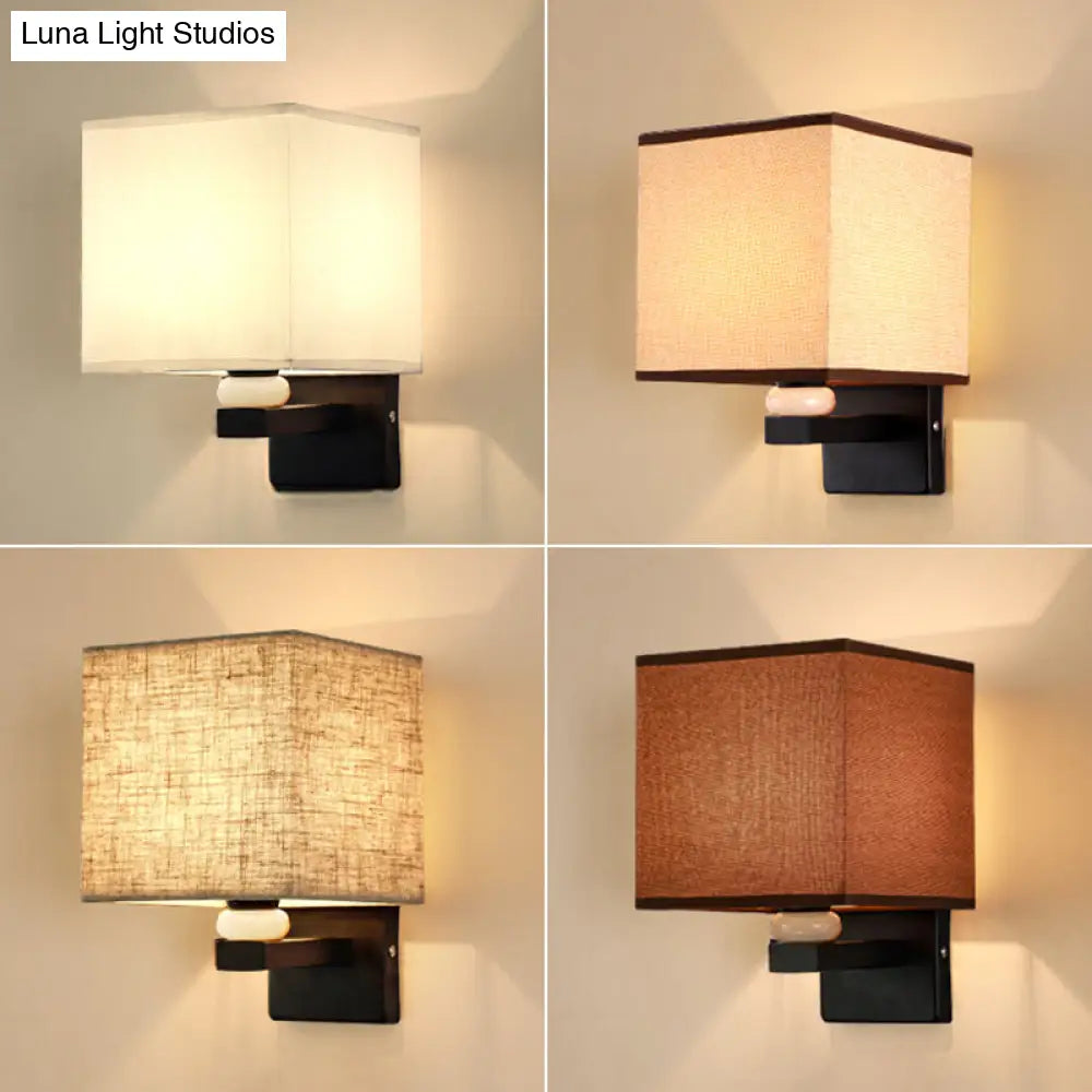DecorBites™ Modern Rectangle Fabric Wall Lamp with Faux Jade Decor - Flaxen/White/Beige 1-Bulb Fixture