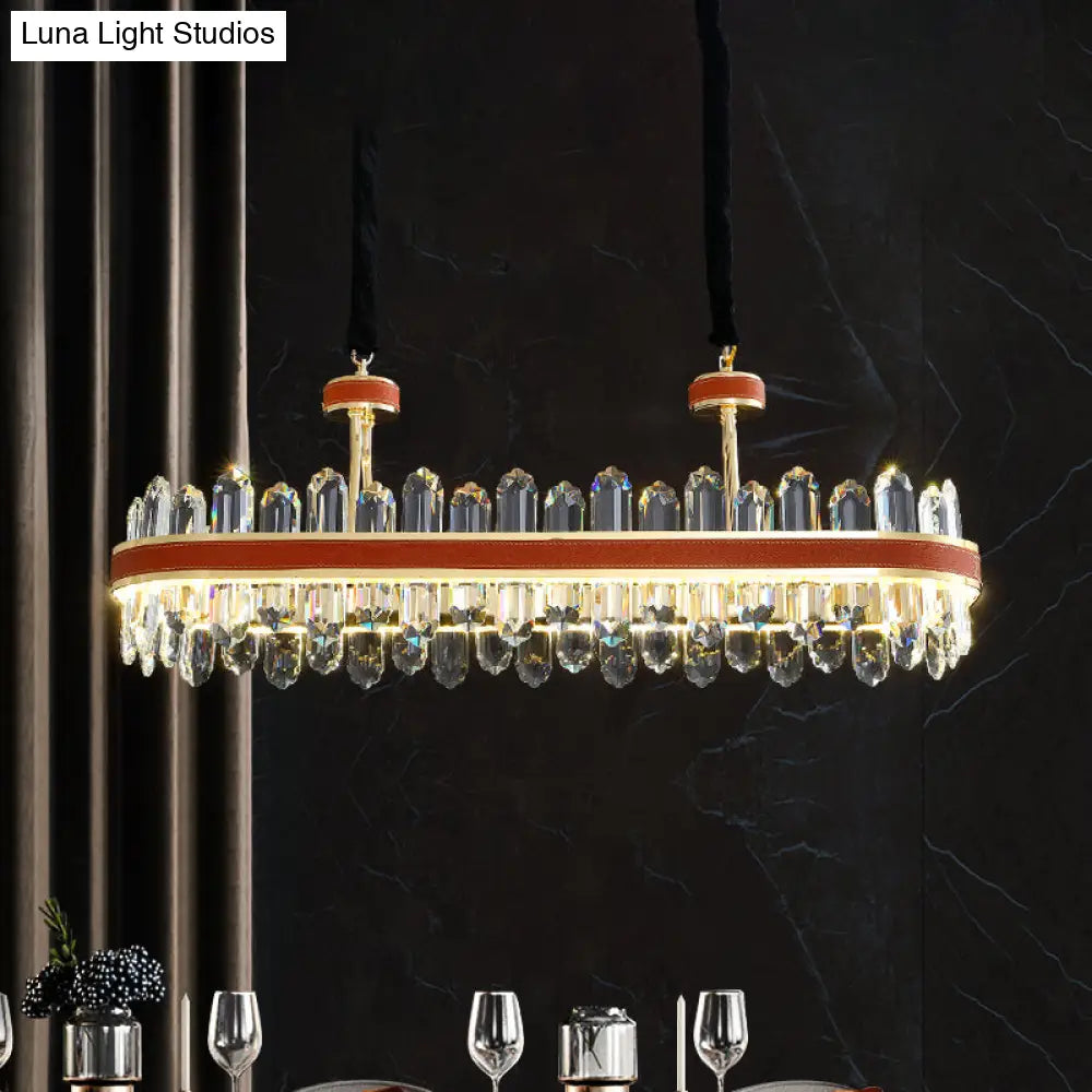DecorBites™ Modern Red LED Island Hanging Light with Crystal Block Detail - Rectangular Leather Ceiling Suspension Lamp
