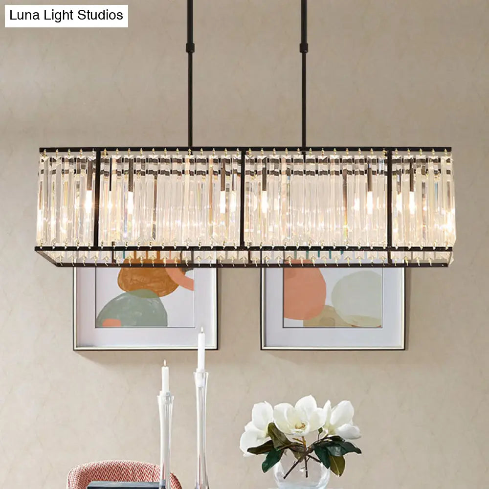 DecorBites™ Modern Restaurant Pendant Lamp: 3/4-Bulb Hanging Island Light with Crystal Rectangle Shade in Black/Gold