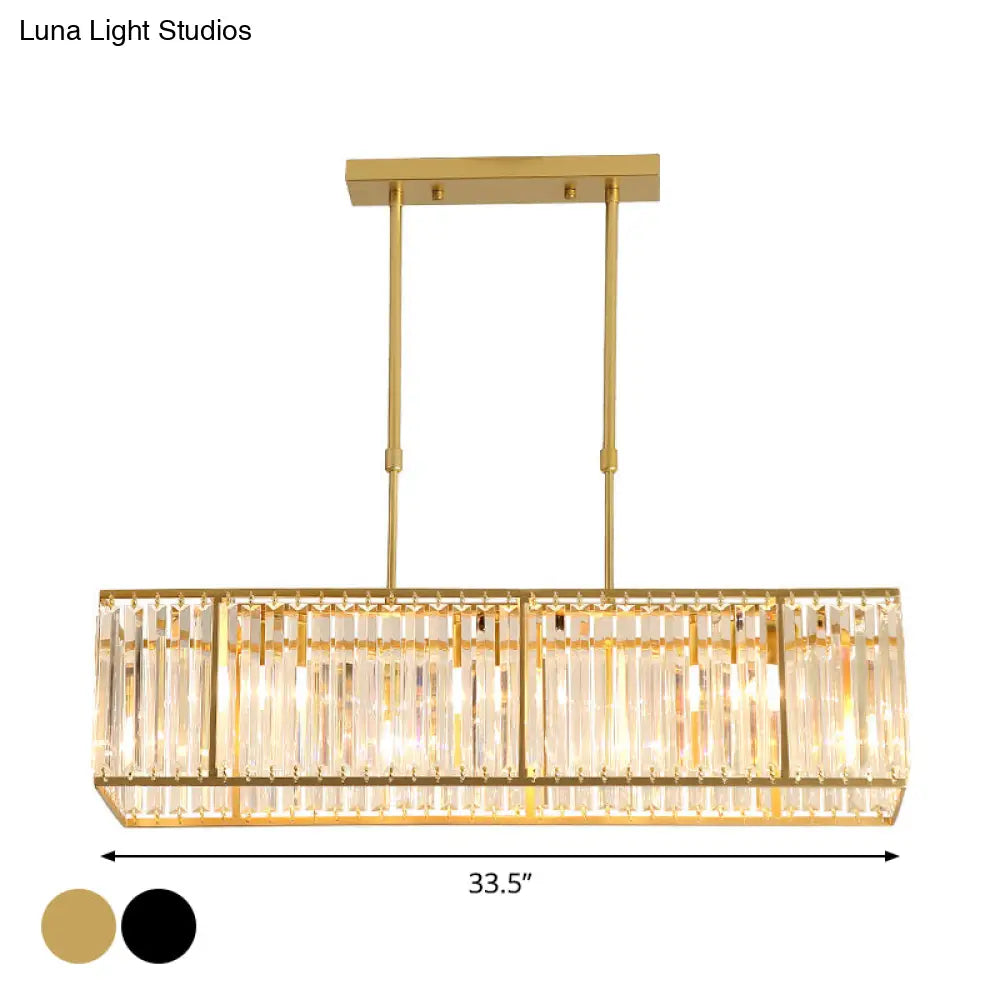 DecorBites™ Modern Restaurant Pendant Lamp: 3/4-Bulb Hanging Island Light with Crystal Rectangle Shade in Black/Gold