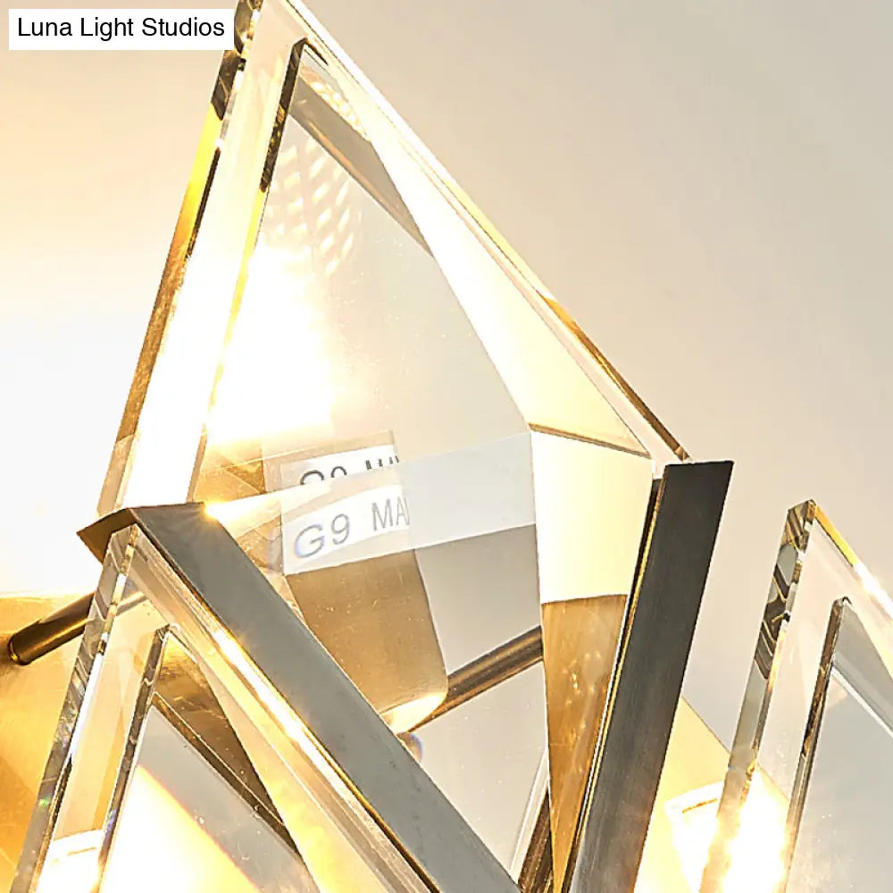DecorBites™ Modern Rhombus Wall Sconce Light with Clear Crystal and Metal Accents - 3 Lights - Golden Finish
