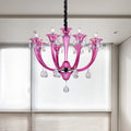 DecorBites™ Modern Rose Red Glass Chandelier with Crystal Draping - 8-Light Chrome Pendant for Living Room