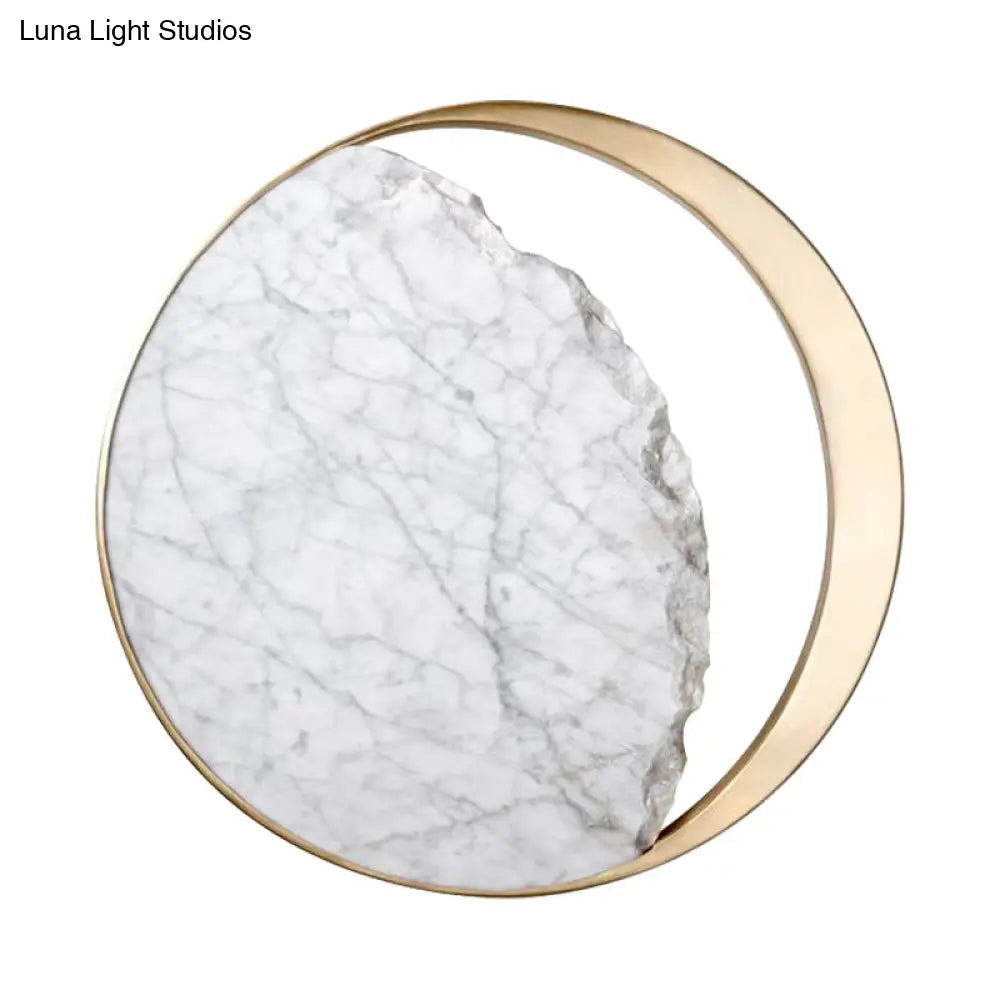 DecorBites™ Modern Round Marble and Acrylic White LED Wall Sconce for Bedroom